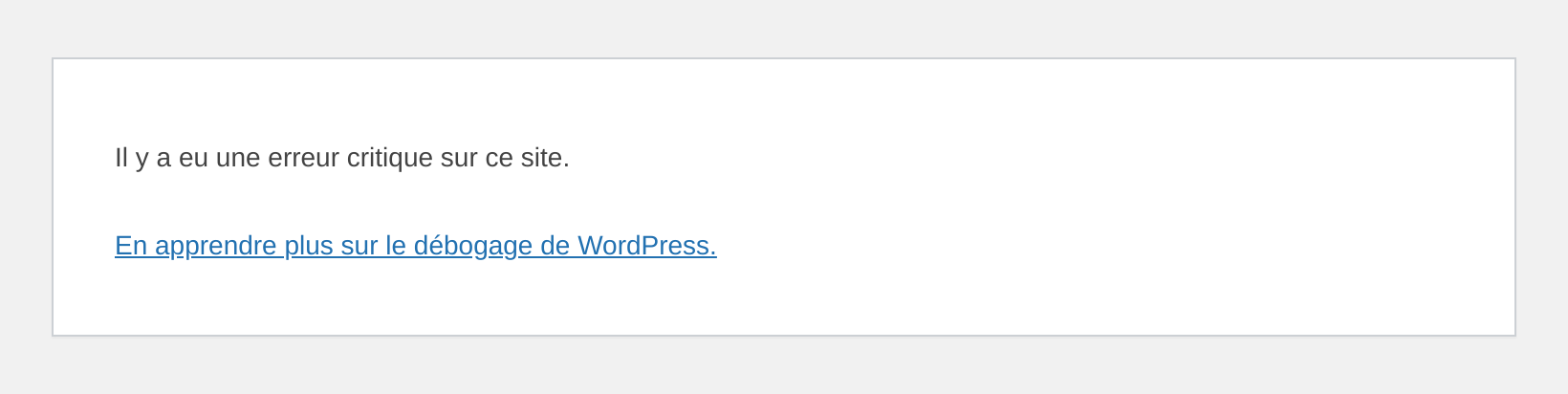 Message affiché par WordPress 6.7 après une erreur fatale d'extension